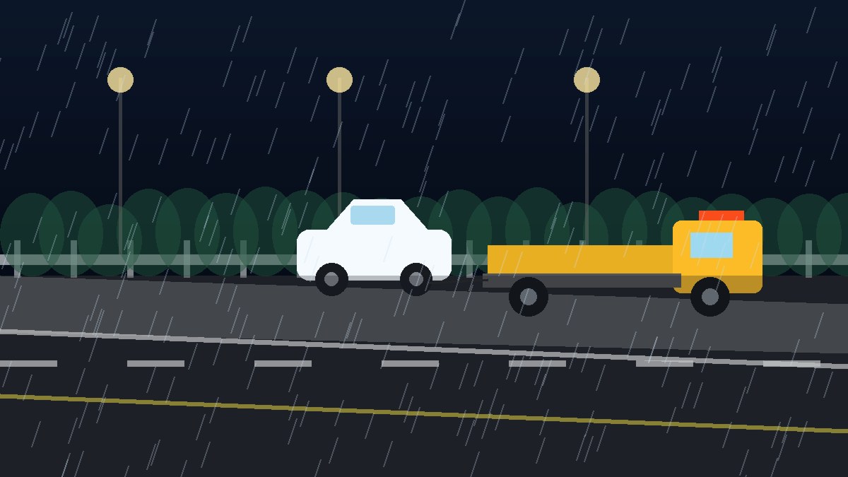 咸宁暴雨夜拖车救援现场图